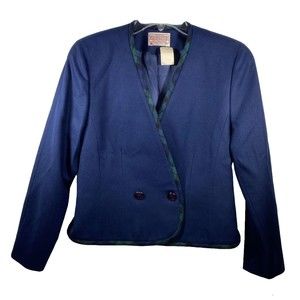 PENDLETON Vintage Wool Tartans Blazer Jacket Green Blue Size 8 Petite NWT